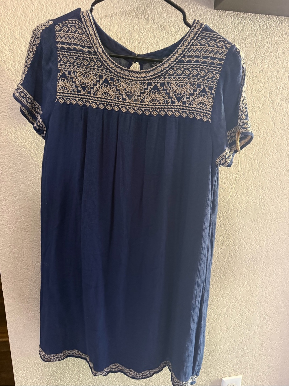 Lucky Brand Navy Tunic with Cream Embroidery